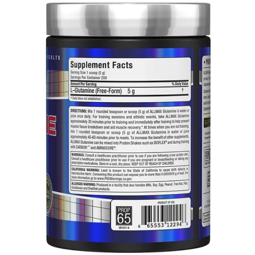 ALLMAX Nutrition Essentials GLUTAMINE - Gluten Free & Vegan  - 1000g Powder  - 200 Ser - Image 2