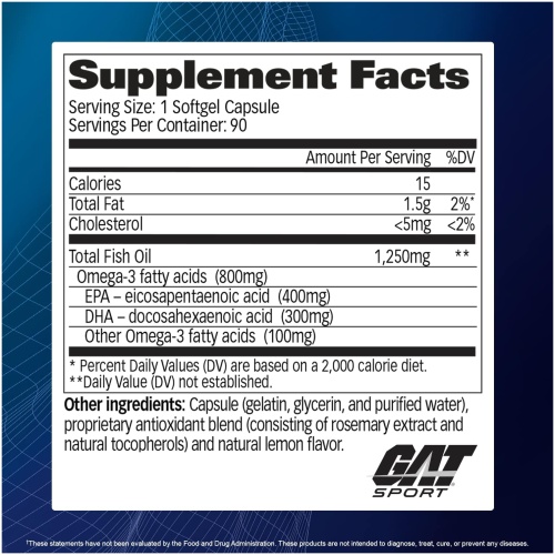 GAT Sport Essentials Omega-3 Purified Fish Oil - 90 Count - 90 Ser - Image 2