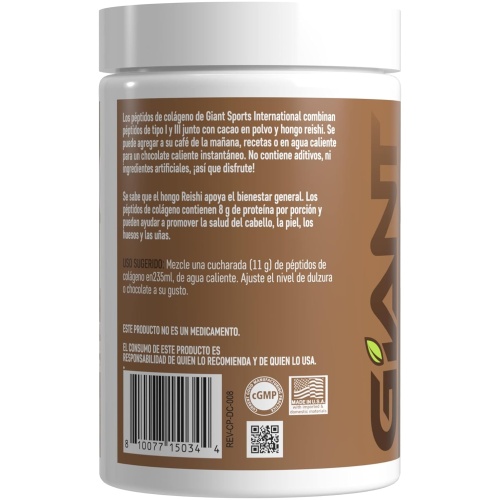 iant Sports International | Colágeno Hidrolizado con Cacao Natural y Hongos Reishi | No Contiene Aditivos, Ni Ingredientes Artificiales | Hecho en EUA | Tipo 1 y Tipo 3 de Colágeno Hidrolizado de Origen Bovino Alimentado con Pasto Sabor Chocolate Amargo  28 por. 312 gr - Image 3