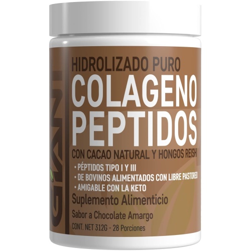 iant Sports International | Colágeno Hidrolizado con Cacao Natural y Hongos Reishi | No Contiene Aditivos, Ni Ingredientes Artificiales | Hecho en EUA | Tipo 1 y Tipo 3 de Colágeno Hidrolizado de Origen Bovino Alimentado con Pasto Sabor Chocolate Amargo  28 por. 312 gr