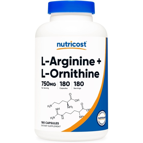 Nutricost L-Arginine L-Ornithine 750mg 180 Count 180 Ser