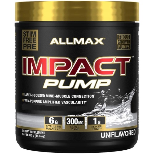 ALLMAX Nutrition Impact Pump Unflavored - Stim-Free Pre-Workout Formula - Boosts Pumps & Mind-Muscle Connection - with Citrulline Malate & Lion’s Mane - 330g - 30 Ser