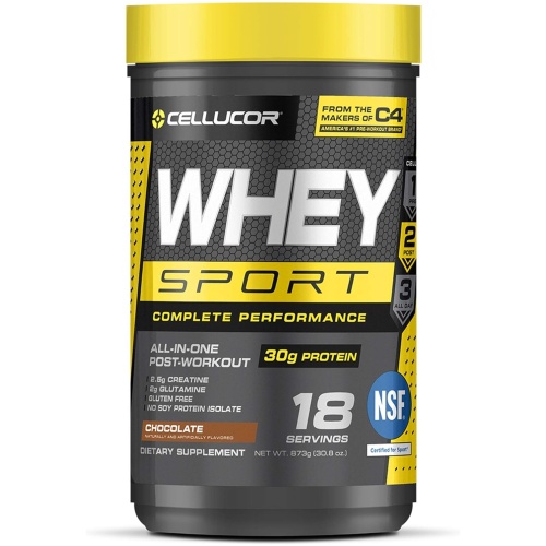 Cellucor Whey Sport 18 ser con 30g de Proteina, 2.5g de Creatina y 2g de Glutamina Sabor Chocolate