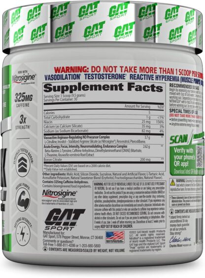 GAT SPORT Nitraflex Advanced Pre-Workout Powder - Creatine-Free - Green Apple 285g 30 Ser - Image 2