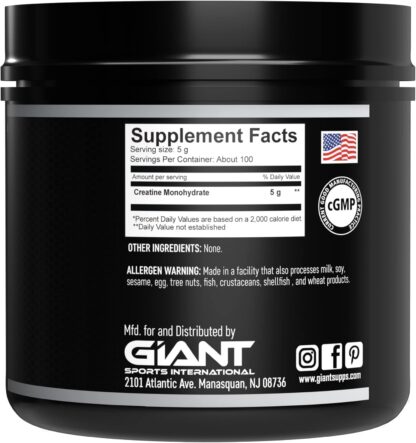 Giant Sports International 100% Pure Creatine 500g 100 Ser - Image 2