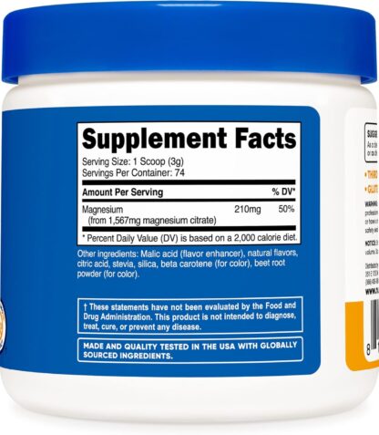 Nutricost Magnesium Citrate Powder Peach Mango 250g 74 Ser - Image 2