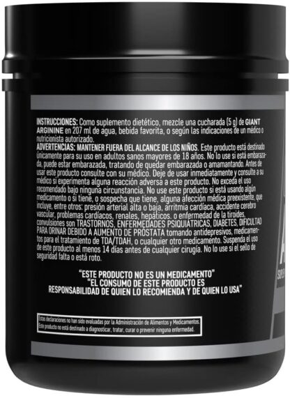 Giant Sports International | L-Arginina En Polvo de Alta Pureza | 400 gr 80 Ser | Sin Sabor - Image 3