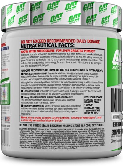 GAT SPORT Nitraflex Advanced Pre-Workout Powder - Creatine-Free - Green Apple 285g 30 Ser - Image 3