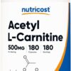 Nutricost Acetyl L-Carnitine 500mg 180 Count 180 Ser