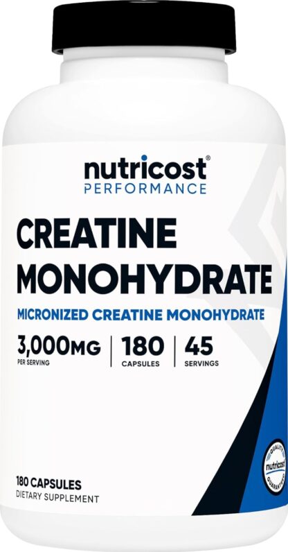 Nutricost Creatine Monohydrate Capsules 3000mg 180 Count 45 Ser