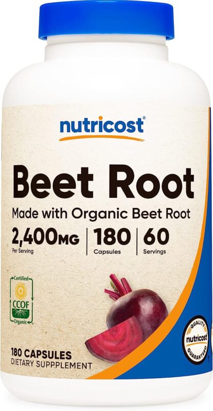 Nutricost Organic Beet Root 2400 mg por Serv 800 mg por Cápsula 180 Count 60 Ser