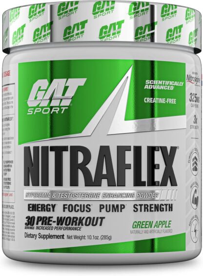 GAT SPORT Nitraflex Advanced Pre-Workout Powder - Creatine-Free - Green Apple 285g 30 Ser