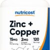 Nutricost Zinc 15MG + Copper 2MG Capsules 120 Count 120 Ser