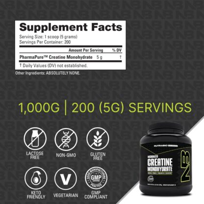 Nutrabio Creatine Monohydrate 1000g 200 Ser - Image 2