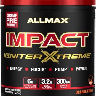 ALLMAX Nutrition Impact IGNITER Xtreme, Orange Crush - Pre-Workout Formula - Improves Energy, Focus, Pumps & Power - with Citrulline Malate & Beta Alanine - 360g - 40 Ser