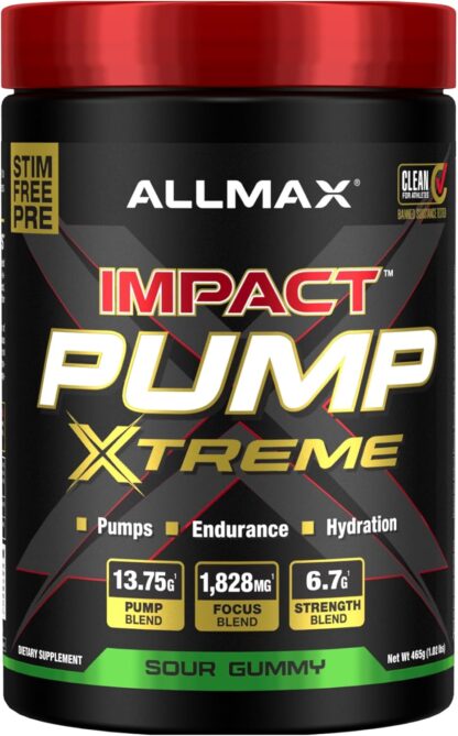 Allmax Impact Pump Xtreme - Sour Gummy - 465 grams - Stimulant Free Preworkout - 30 Ser