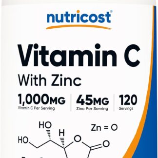Nutricost Vitamin C with Zinc 240 Caps 120 Serv 1000mg 45mg Zinc per serving
