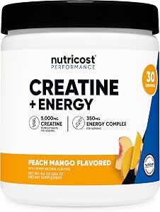 Nutricost Creatine and Energy 30 Ser Peach Mango 5000mg Creatine Monohydrate and 350mg Energy Complex