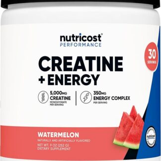 Nutricost Creatine and Energy 30 Ser Watermelon 5000mg Creatine Monohydrate and 350mg Energy Complex